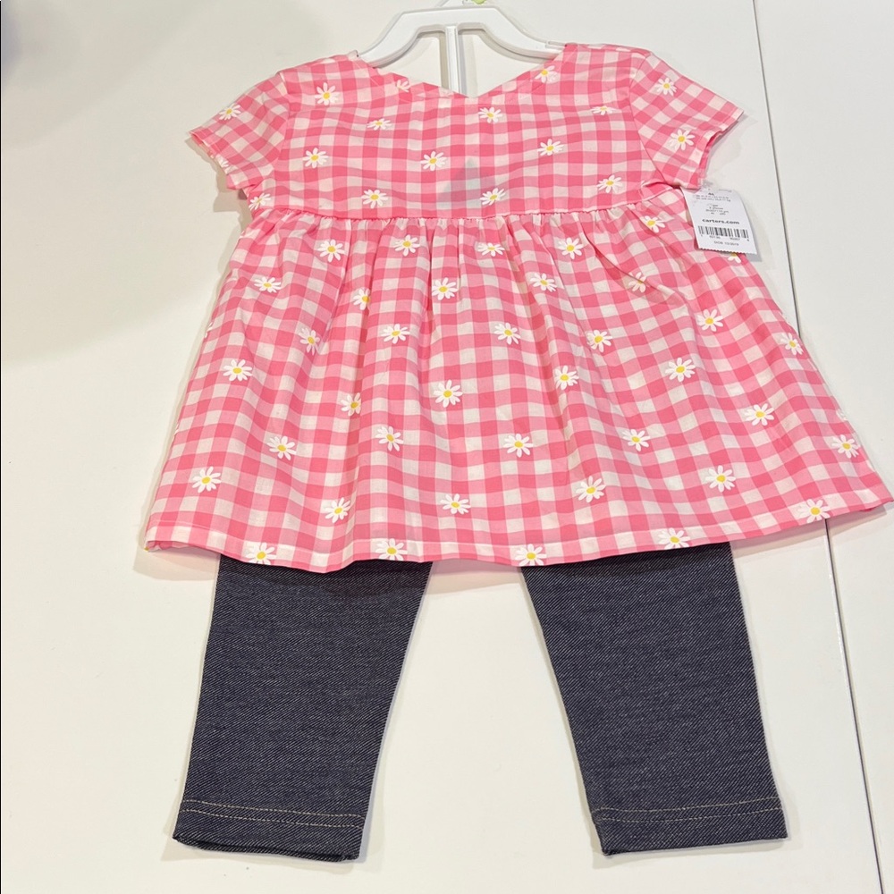 Carter's - 4T, Pink Checkered Dres/Tunic with Floral Design‎